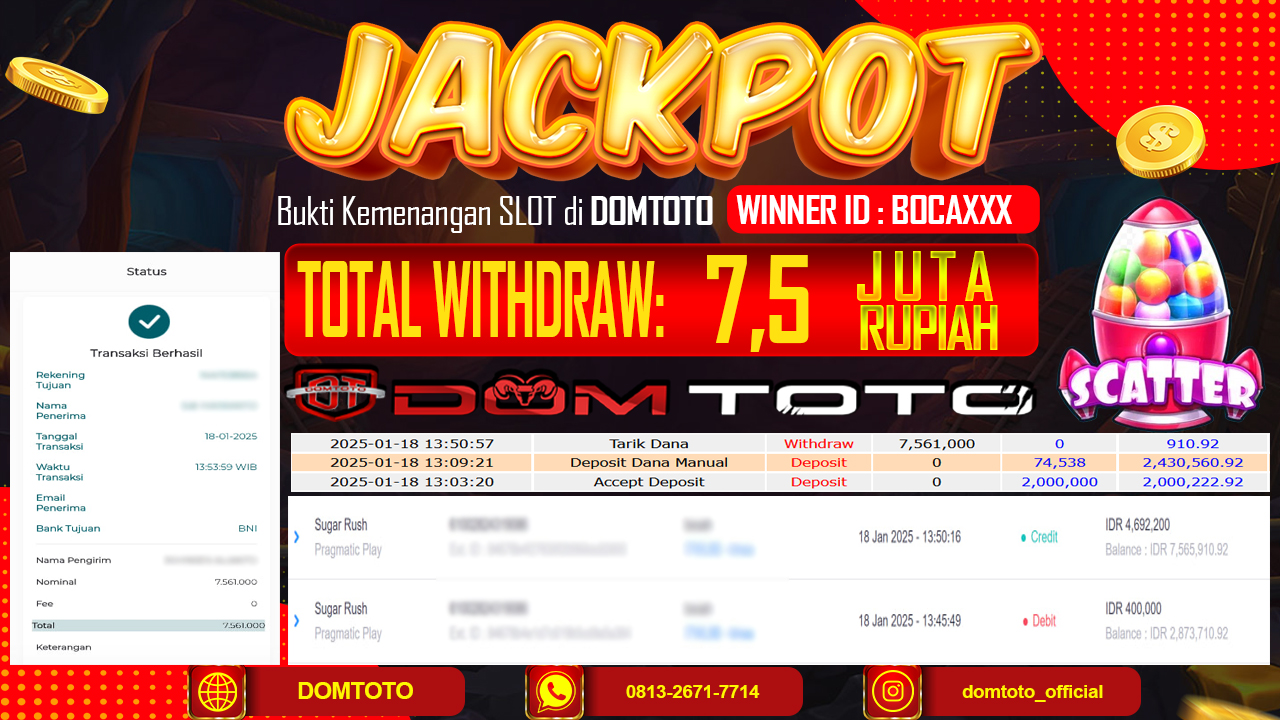 JACKPOT SLOT SUGAR RUSH 18  JANUARI 2025
